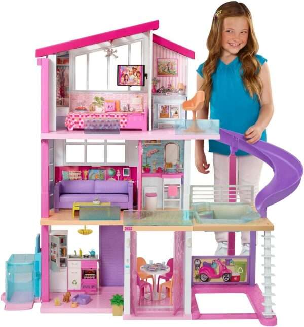 Barbie Casa dei Sogni, Casa a 3 Piani con 8 Stanze, Ascensore e Piscina con Scivolo, Oltre 60 Accessori, Regalo per Bambini da 3 a 7 Anni, GNH53